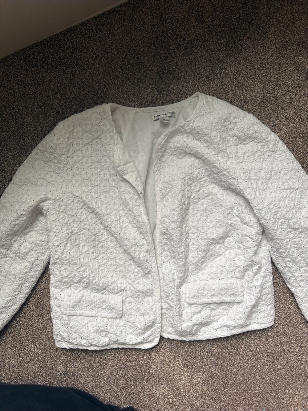 Pendleton White Eyelet Cotton Open-Front Jacket